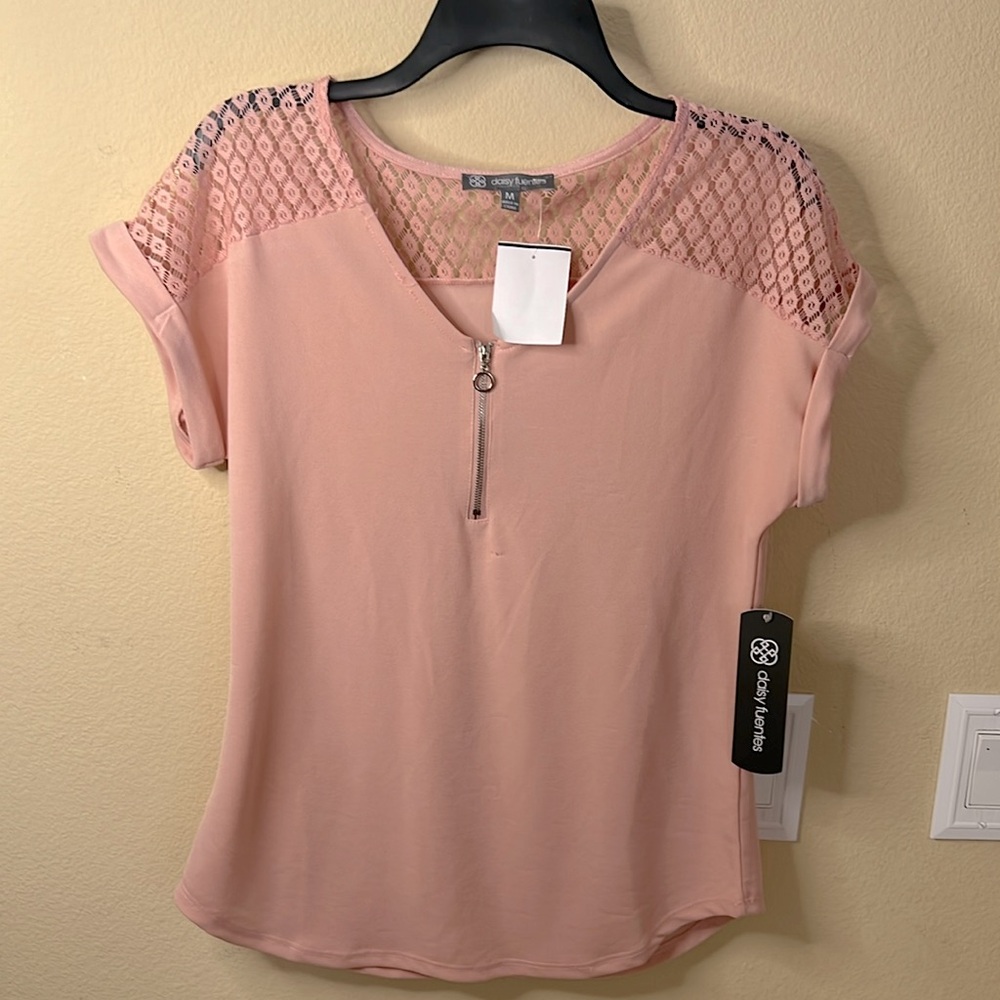 Sheer pink short sleeve blouse